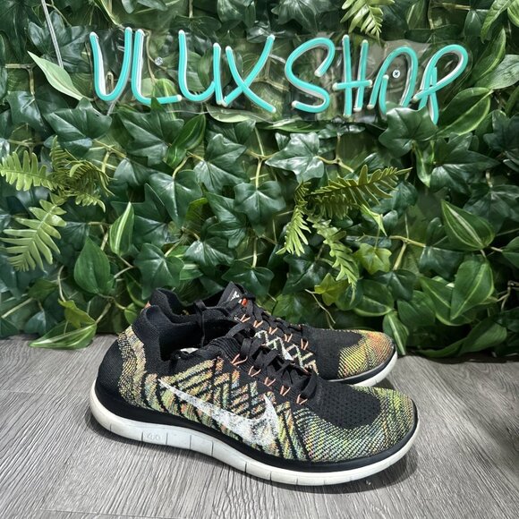 Nike Free Womens Flyknit 4.0 Running Shoe Size 8.5  Black Multi Knit Sneaker - Picture 1 of 9